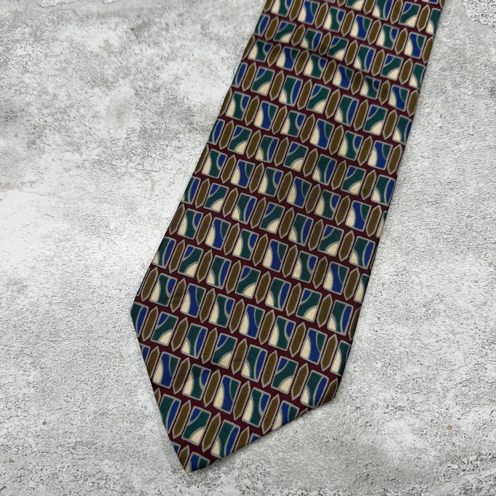 Christian Dior 100% Silk Tie Mens One Size Red Geometric Made In USA Necktie